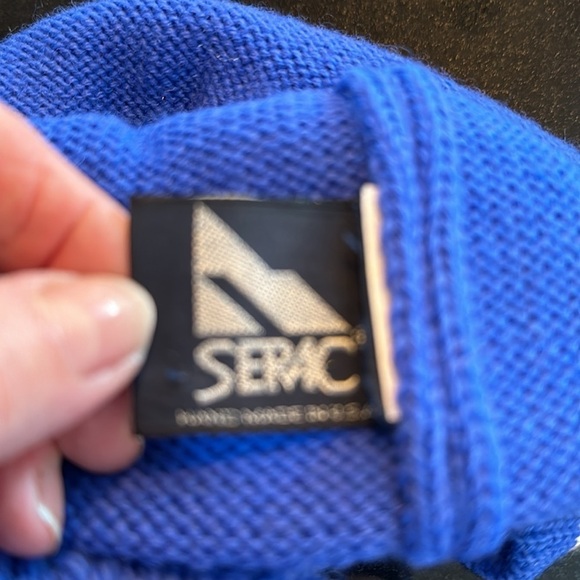 Vintage Serac Handmade in USA Blue PomPom 100% Wool Beanie - Picture 4 of 8